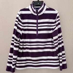 Women’s Lands End Striped Pullover Fleece, Large, Purple/White